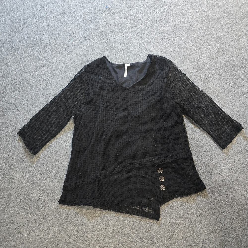 Lulu B Top Womens Size Small Black Net Sequins 3/4 Sleeve Lined Capsule Casual